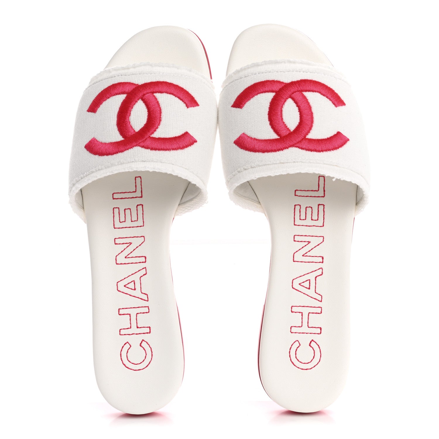 Chanel Jersey Knit CC Mules 37 White Fuchsia 2 of 10