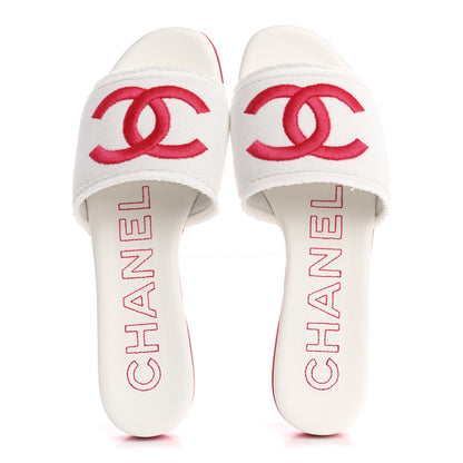 Chanel Jersey Knit CC Mules 37 White Fuchsia 2 of 10