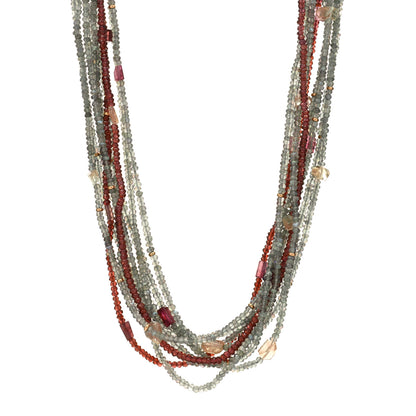 David Yurman 18K Rose Gold Garnet Pink Tourmaline Labradorite Signature Multi Strand Necklace 1 of 3