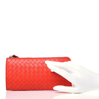 Bottega Veneta Nappa Intrecciato Half Zip Around Wallet Red 2 of 11