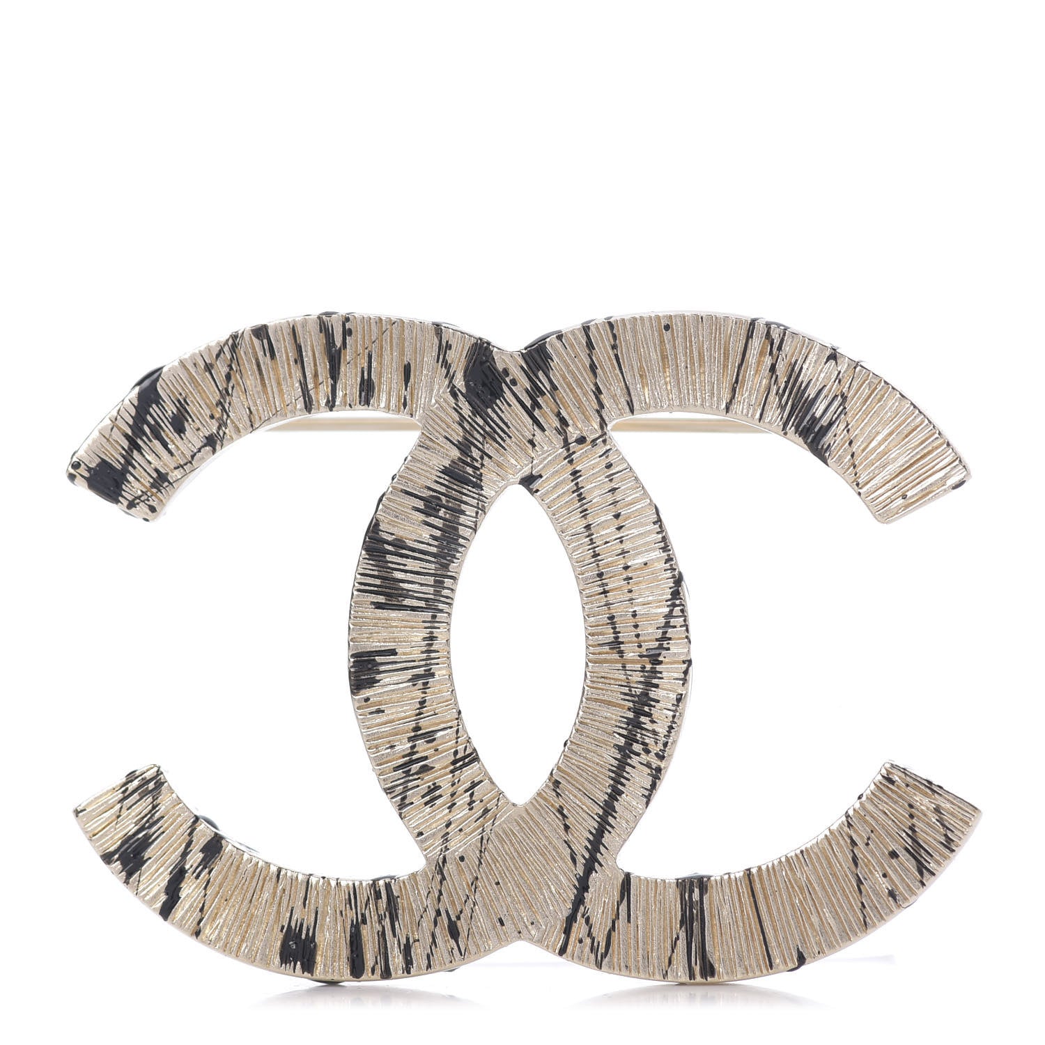 Chanel Matte Jackson Pollock Splattered Paint CC Brooch Gold Black 1 of 3