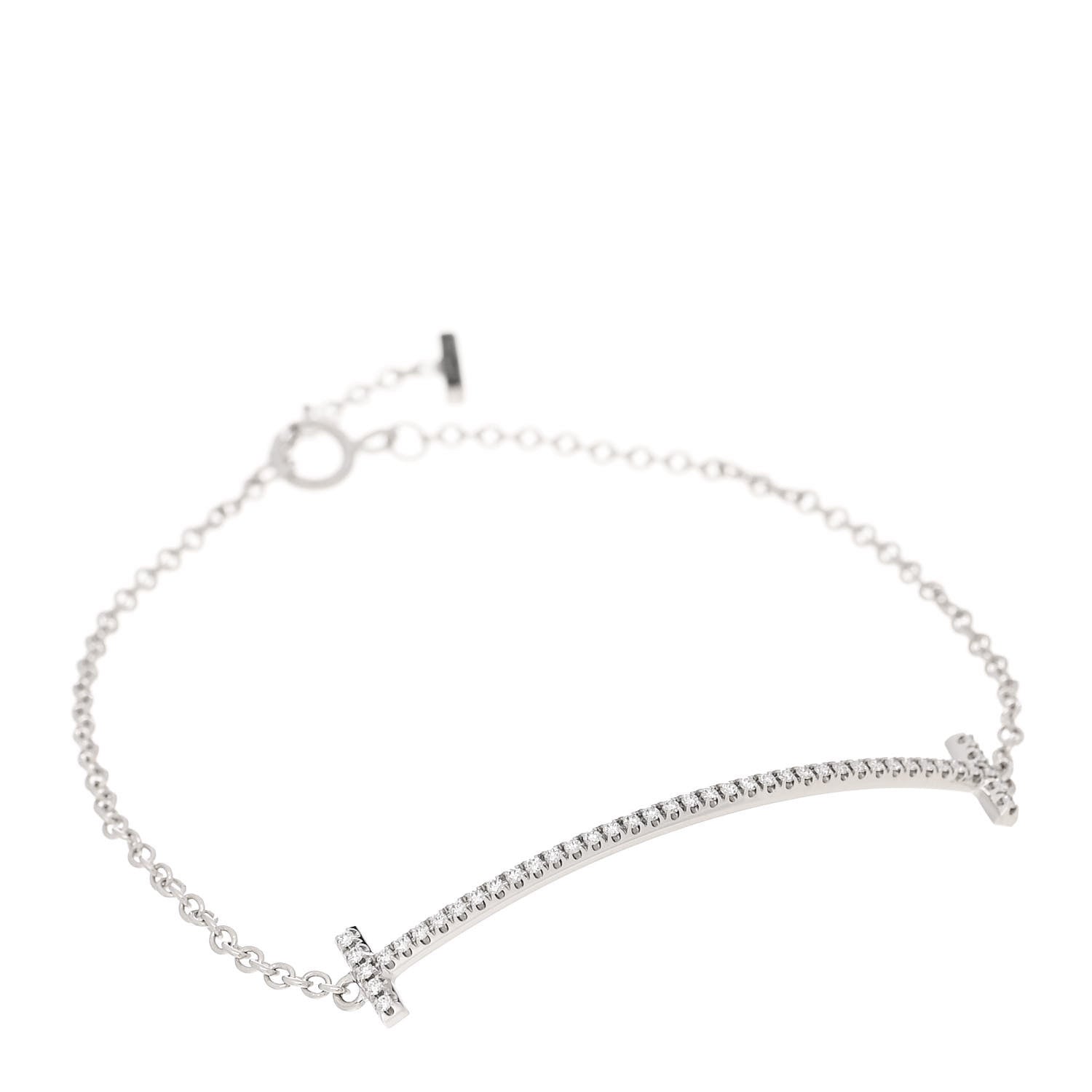 Tiffany 18K White Gold Diamond T Smile Bracelet 1 of 5