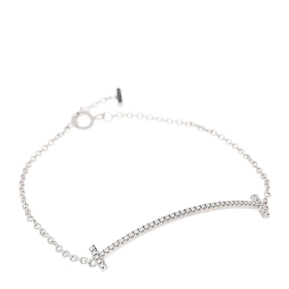 Tiffany 18K White Gold Diamond T Smile Bracelet 1 of 5