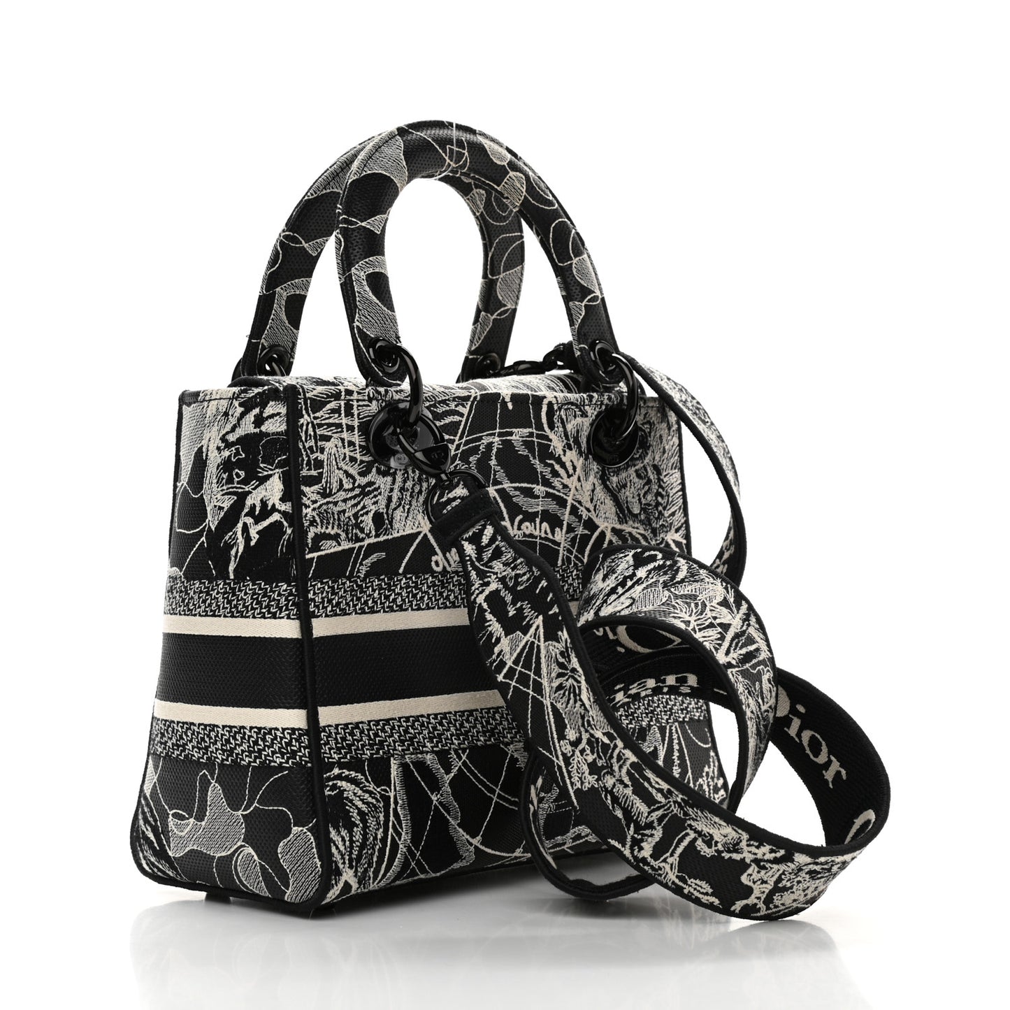 Toile de Jouy Embroidered Medium Lady D-Lite Black White