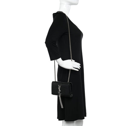 Saint Laurent Calfskin Crocodile Embossed Small Classic Monogram Kate Tassel Satchel Black 2 of 14