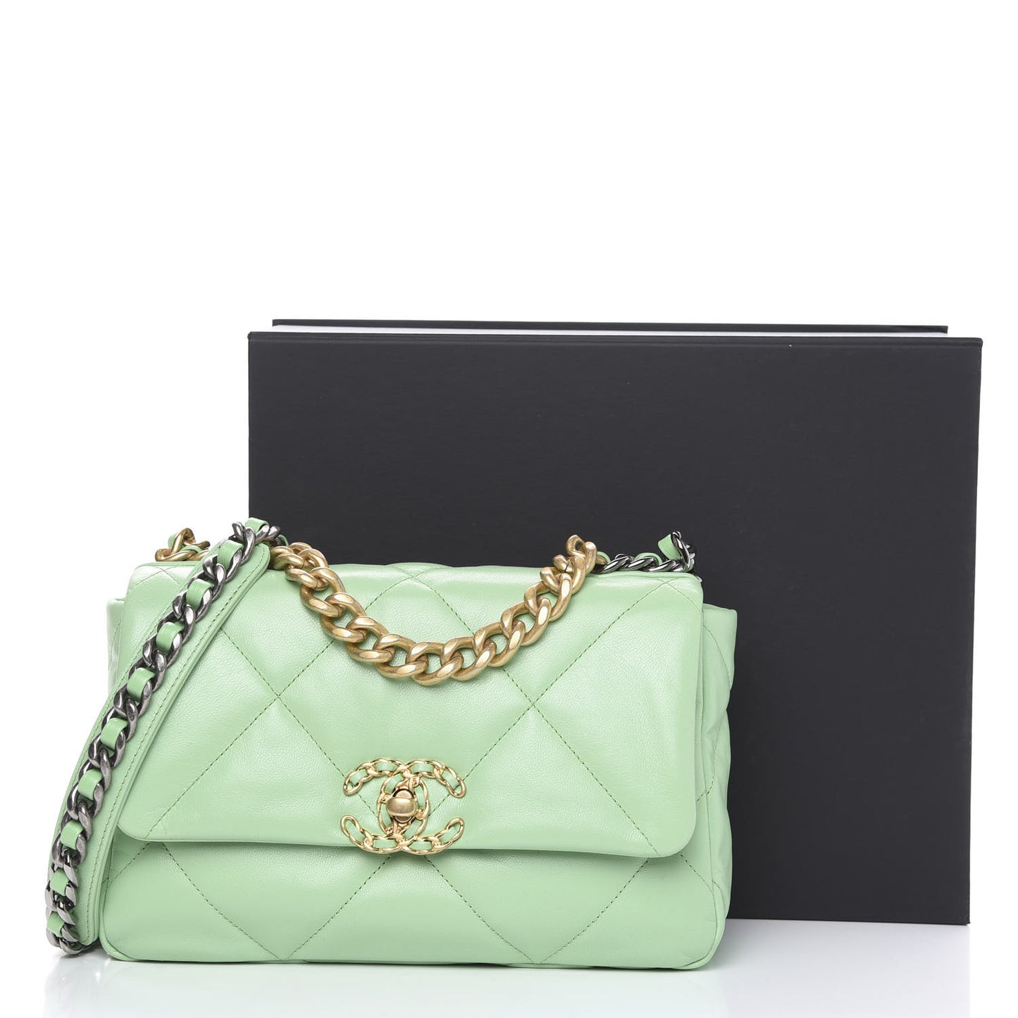 Goatskin Quilted Medium 19 Flap Light Green