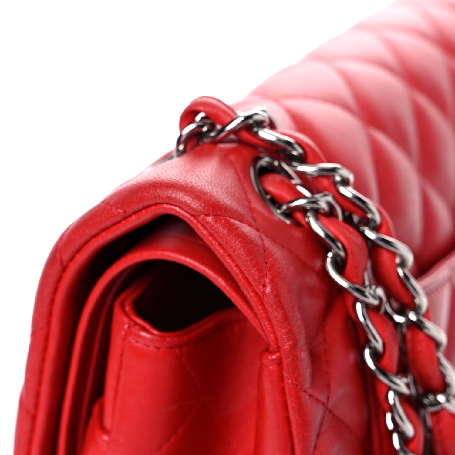 Chanel Lambskin Quilted Jumbo Double Flap Red 34 of 35