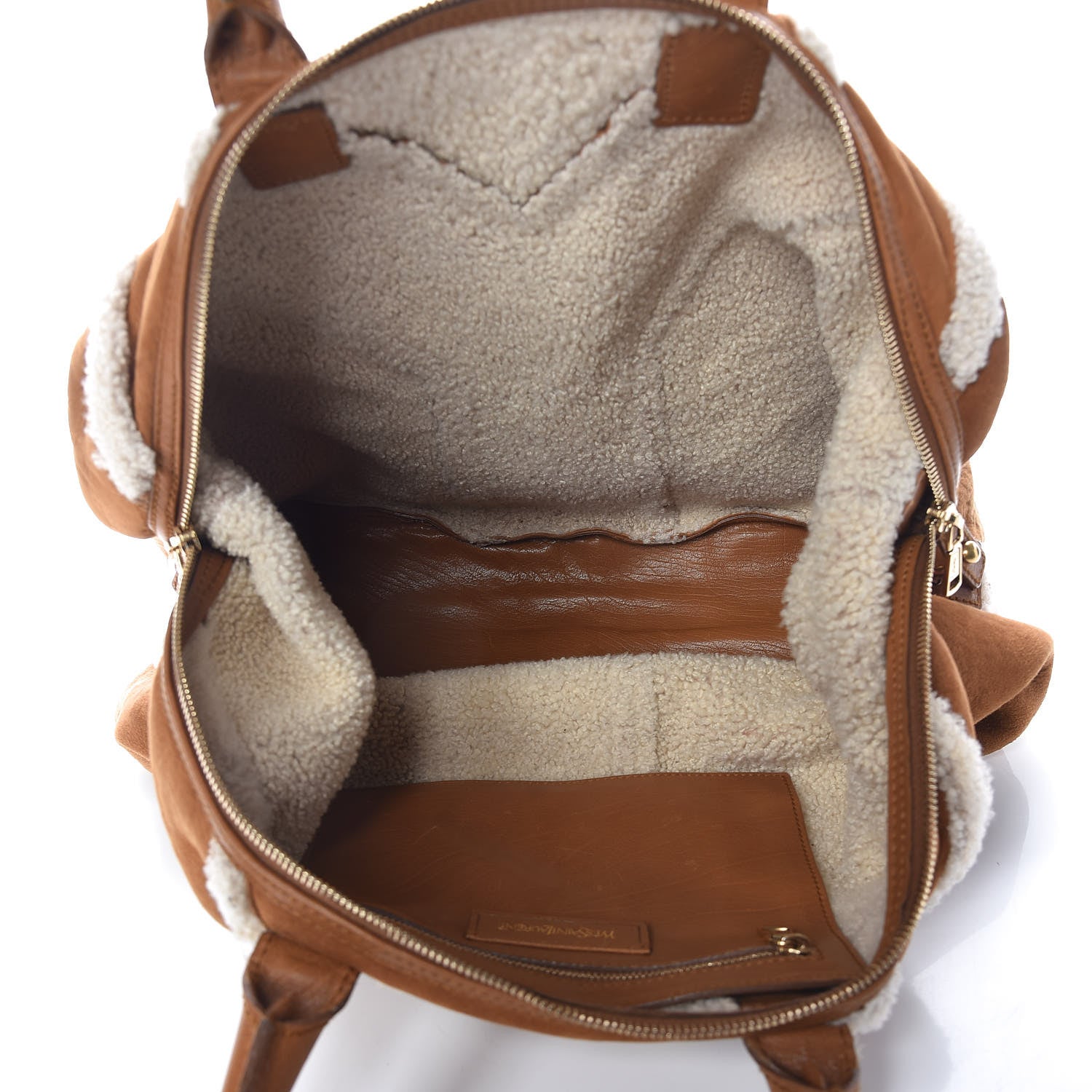 Saint Laurent Suede Shearling Medium Easy Sac Tan 7 of 15
