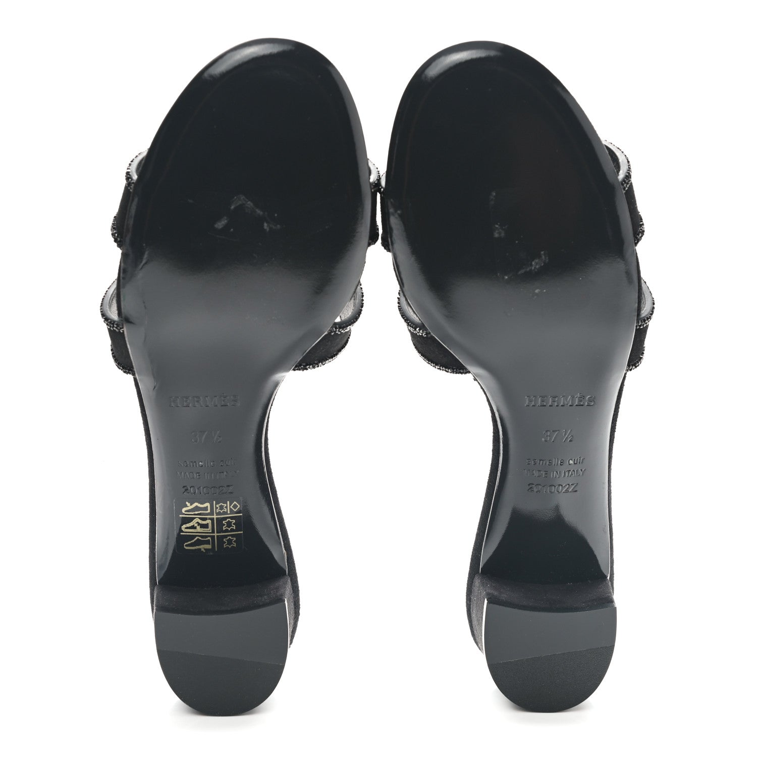 Hermes Suede Goatskin Rhinestone Oasis Sandals 37.5 Black 5 of 9