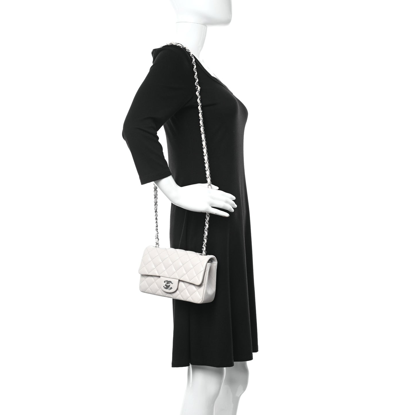 Caviar Quilted Mini Rectangular Flap Ivory