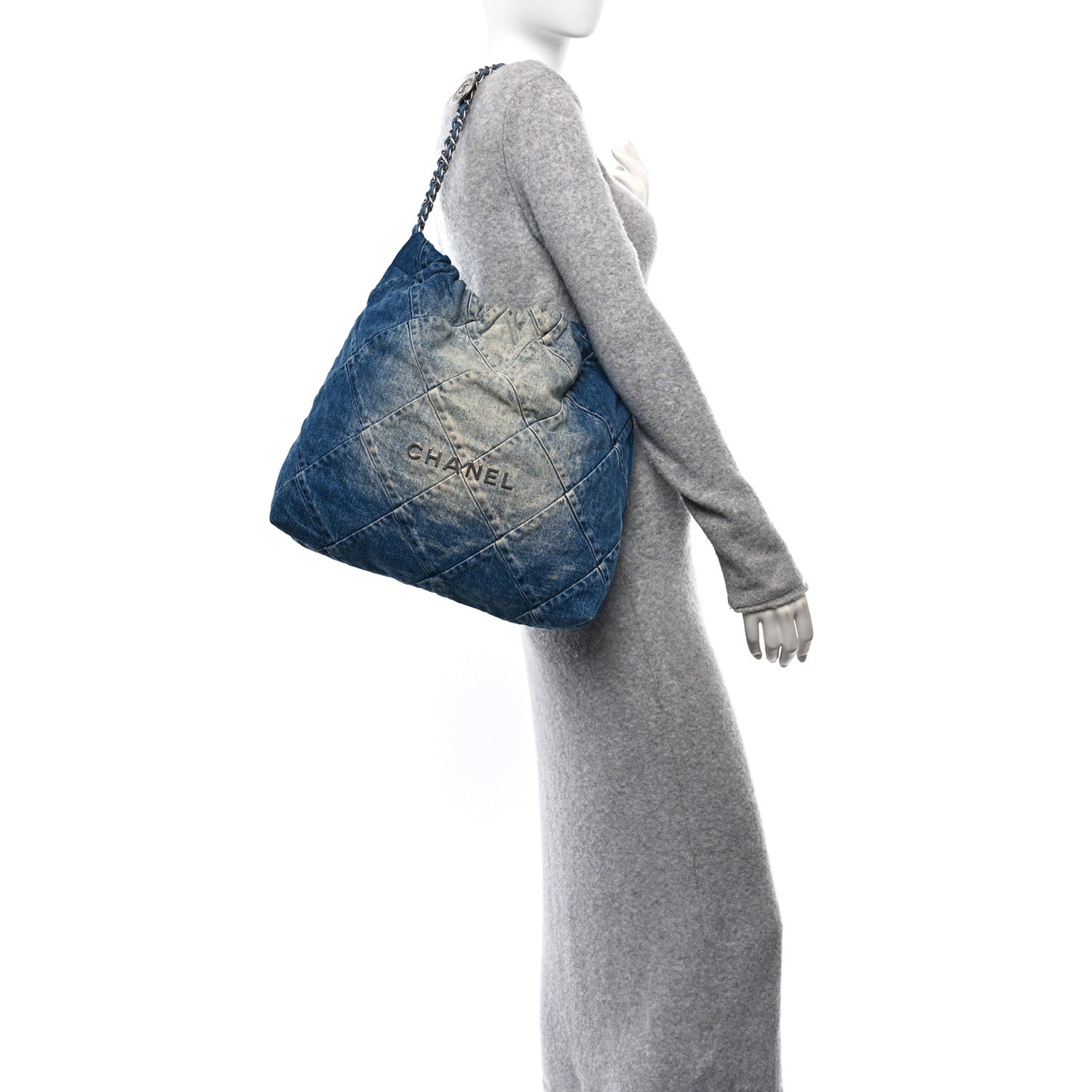 Denim Quilted Small Chanel 22 Blue