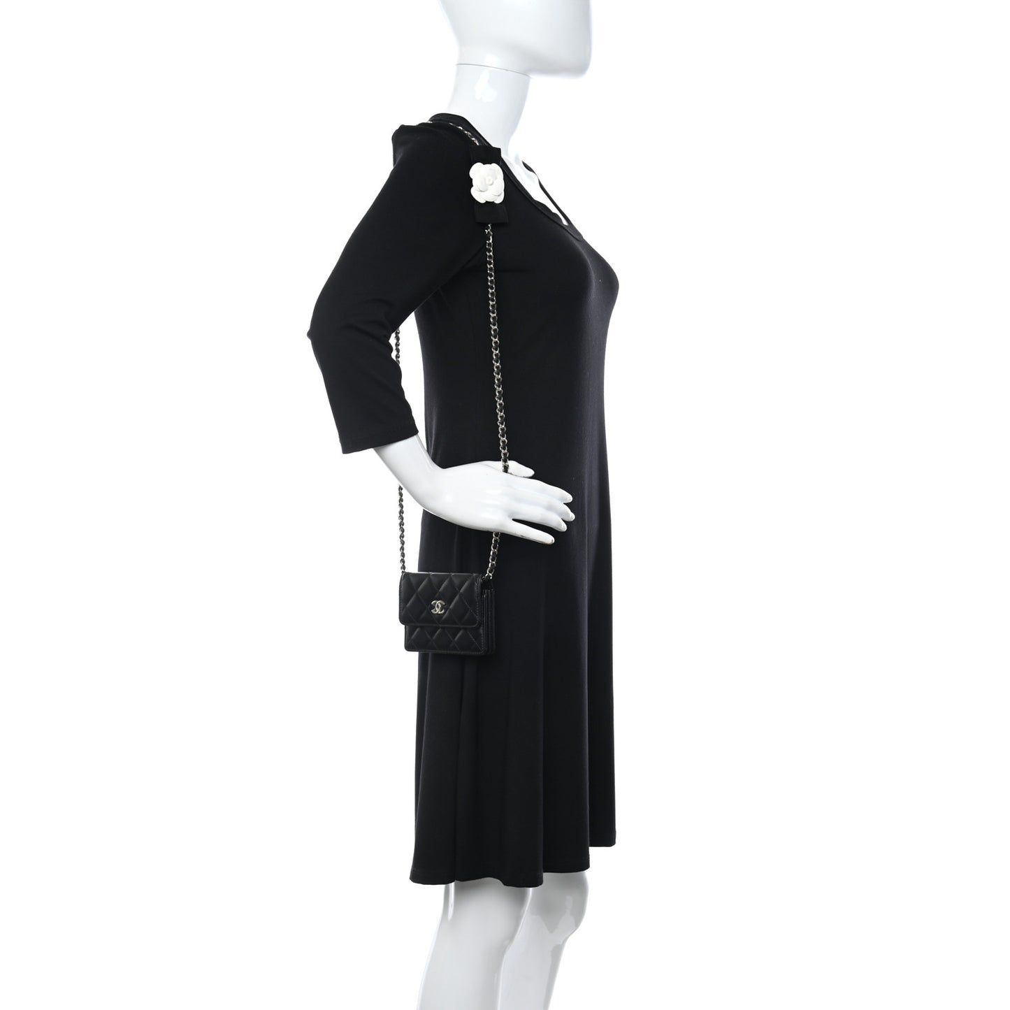Lambskin Quilted My Chanel Lady Card Holder On Chain Black