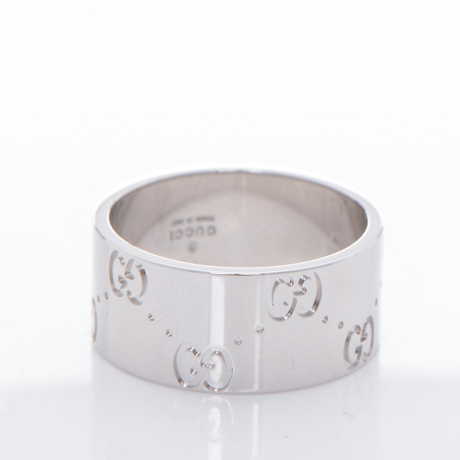 Gucci 18K White Gold 9mm Icon Band Ring 7.5 3 of 5