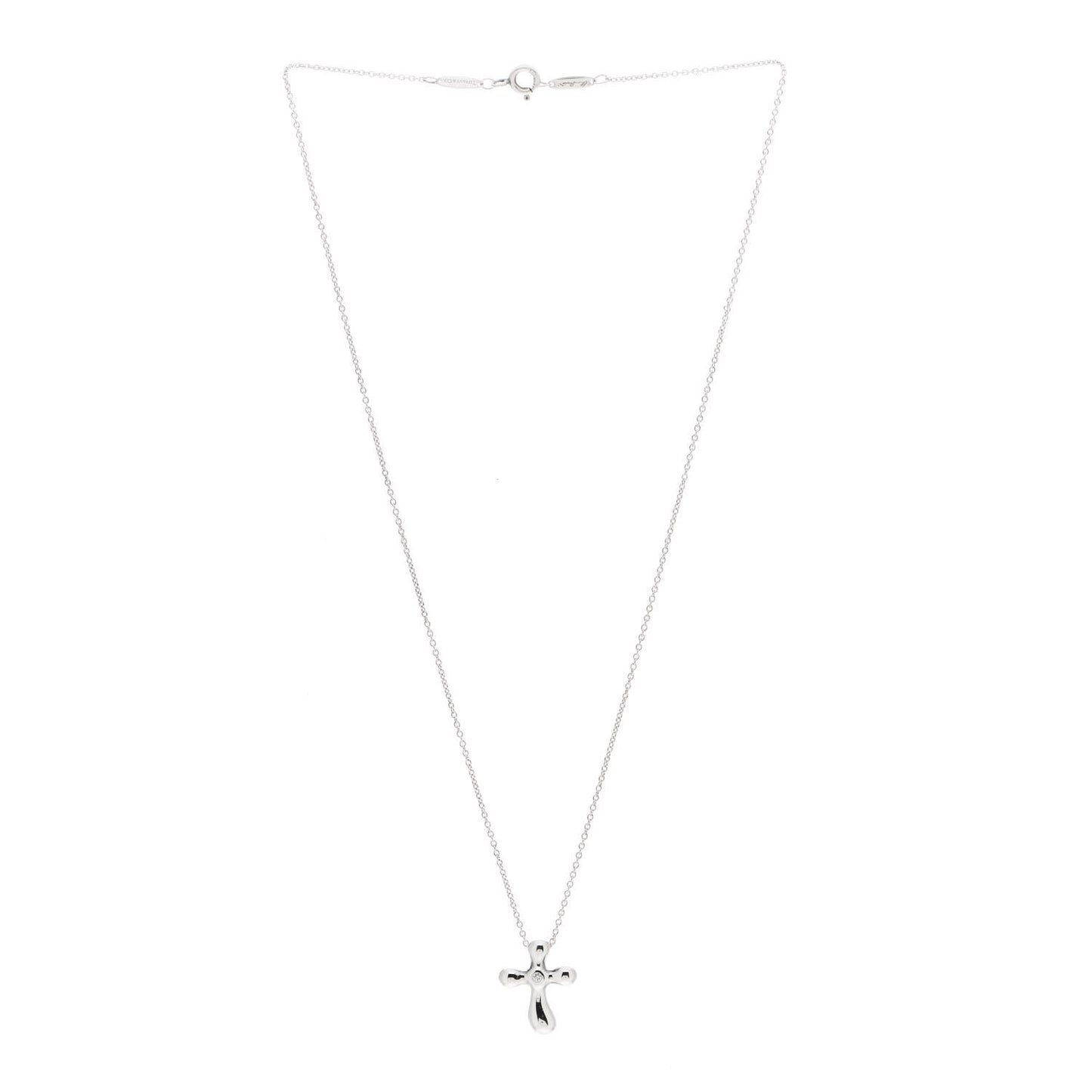 Sterling Silver Diamond Elsa Peretti Cross Pendant Necklace