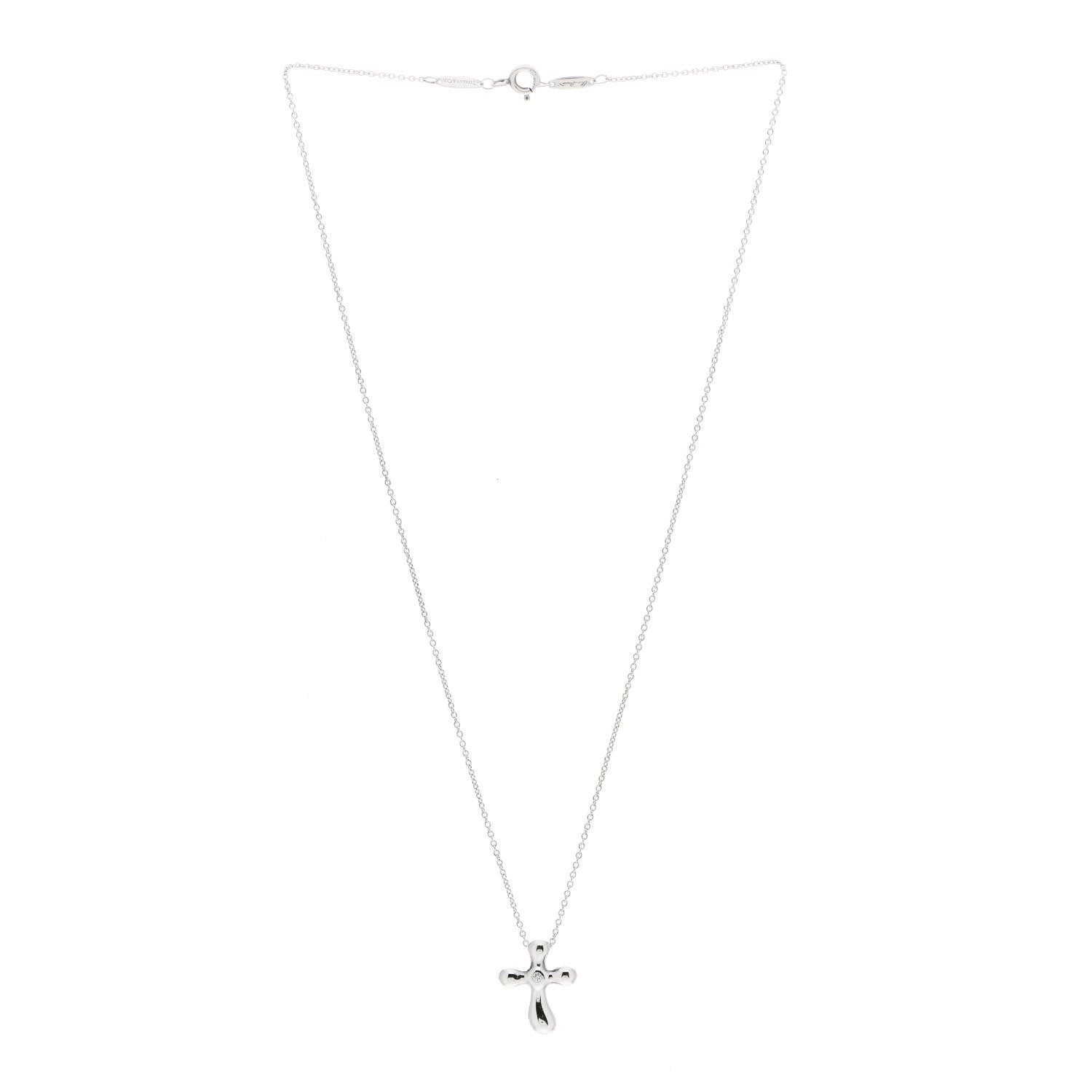 Tiffany Sterling Silver Diamond Elsa Peretti Cross Pendant Necklace 2 of 6