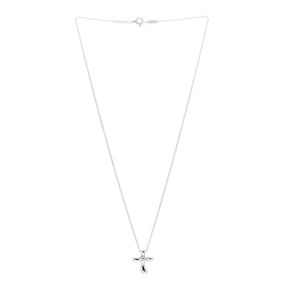 Tiffany Sterling Silver Diamond Elsa Peretti Cross Pendant Necklace 2 of 6