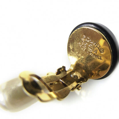 Chanel Faux Pearl Drop Clip On Earrings Black/Gold 3 of 5