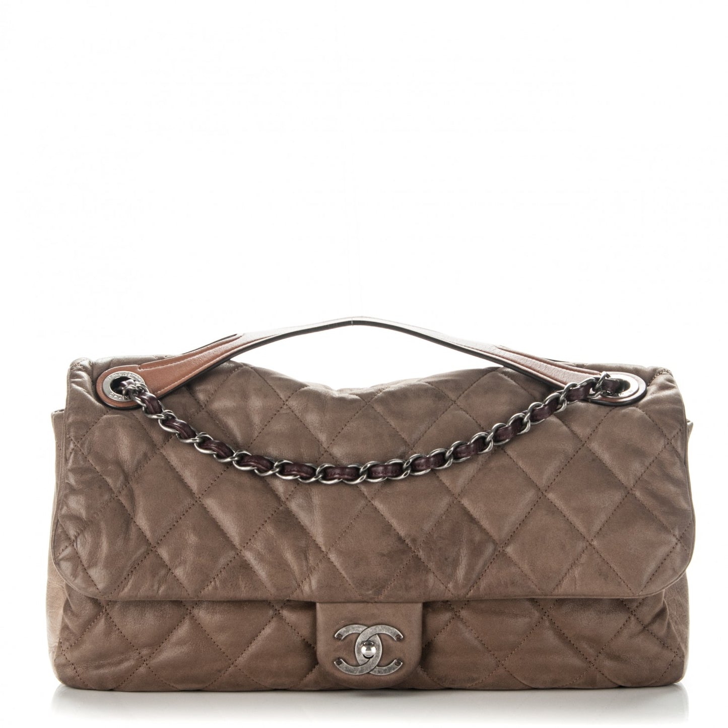 Iridescent Calfskin In The Mix Jumbo Flap Khaki