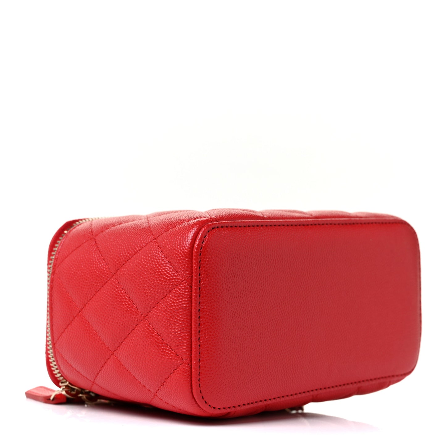 Caviar Quilted Small Vanity Case With Chain Red