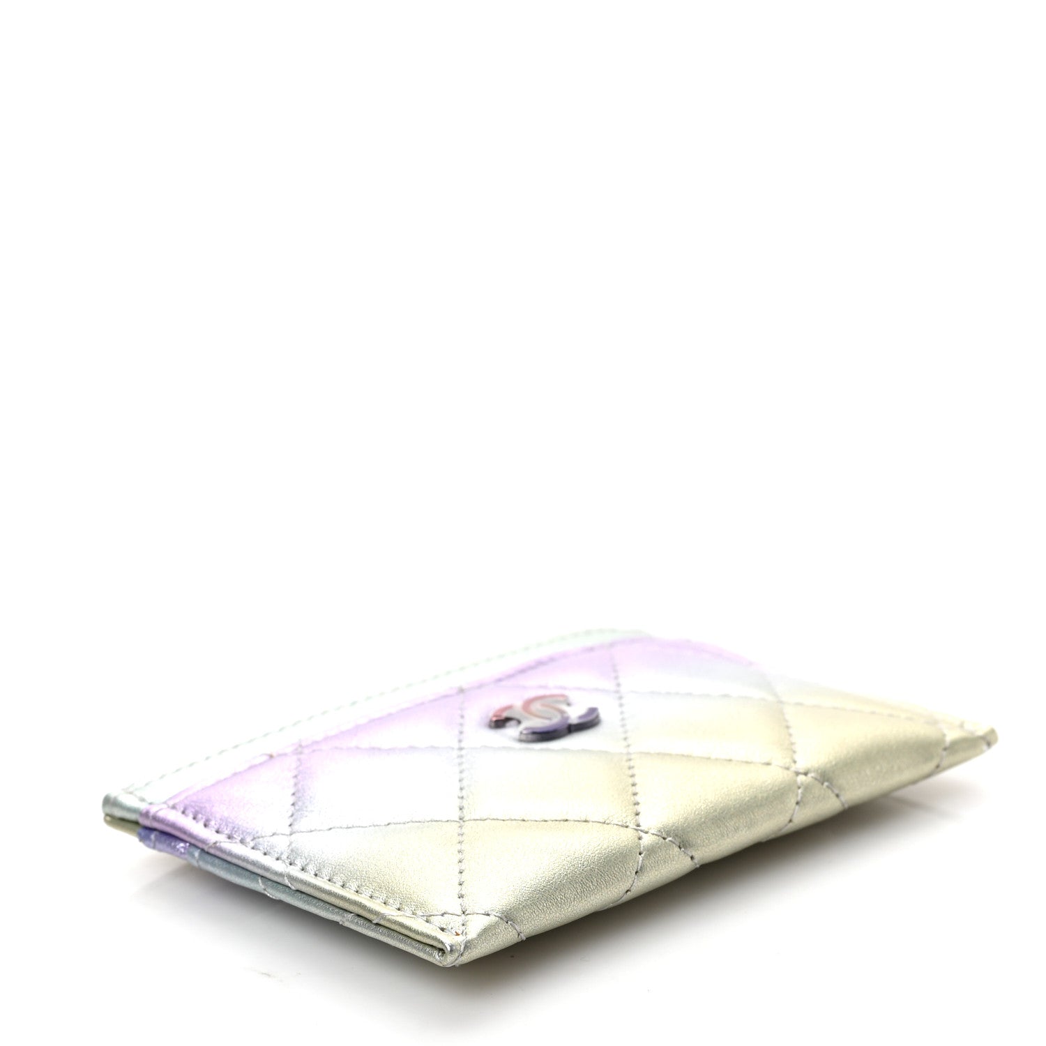 Chanel Gradient Metallic Calfskin Quilted Card Holder Silver Blue Yellow Purple 4 of 7