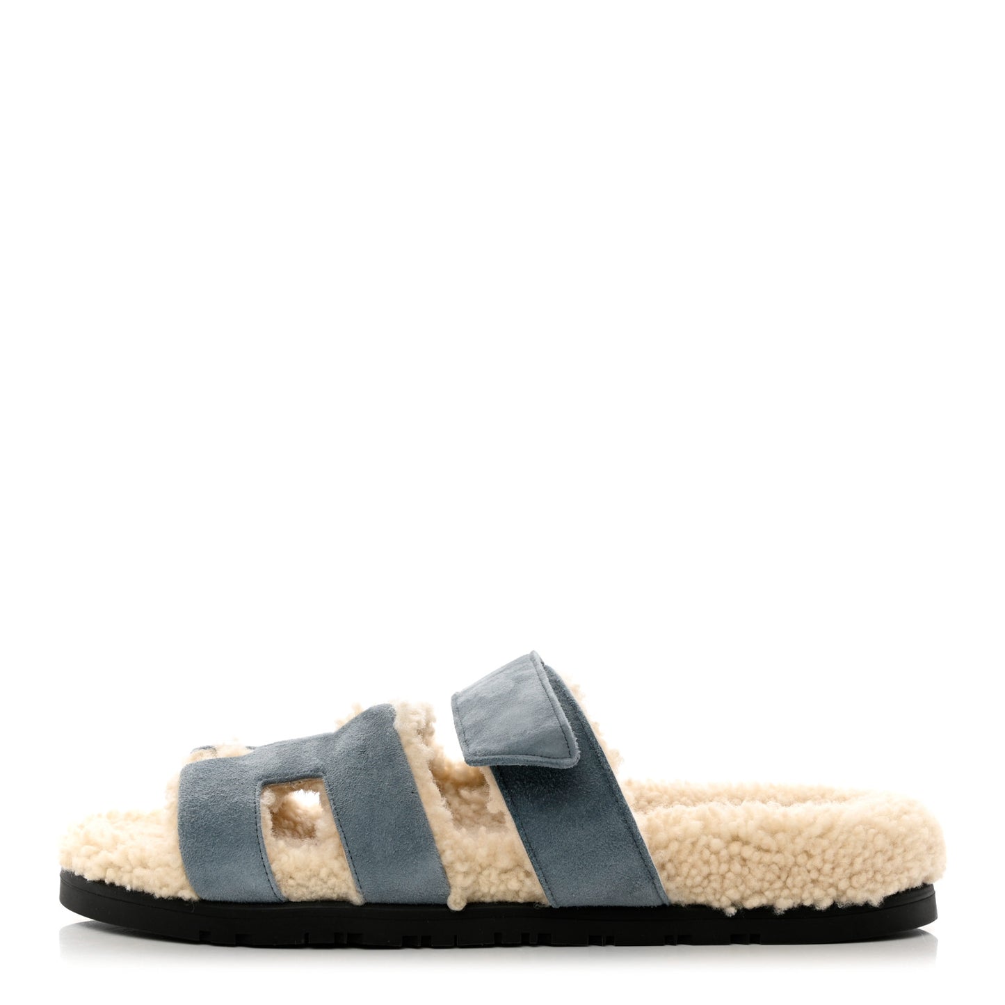 Suede Goatskin Woolskin Womens Chypre Sandals 38 Bleu Pinede Ecru