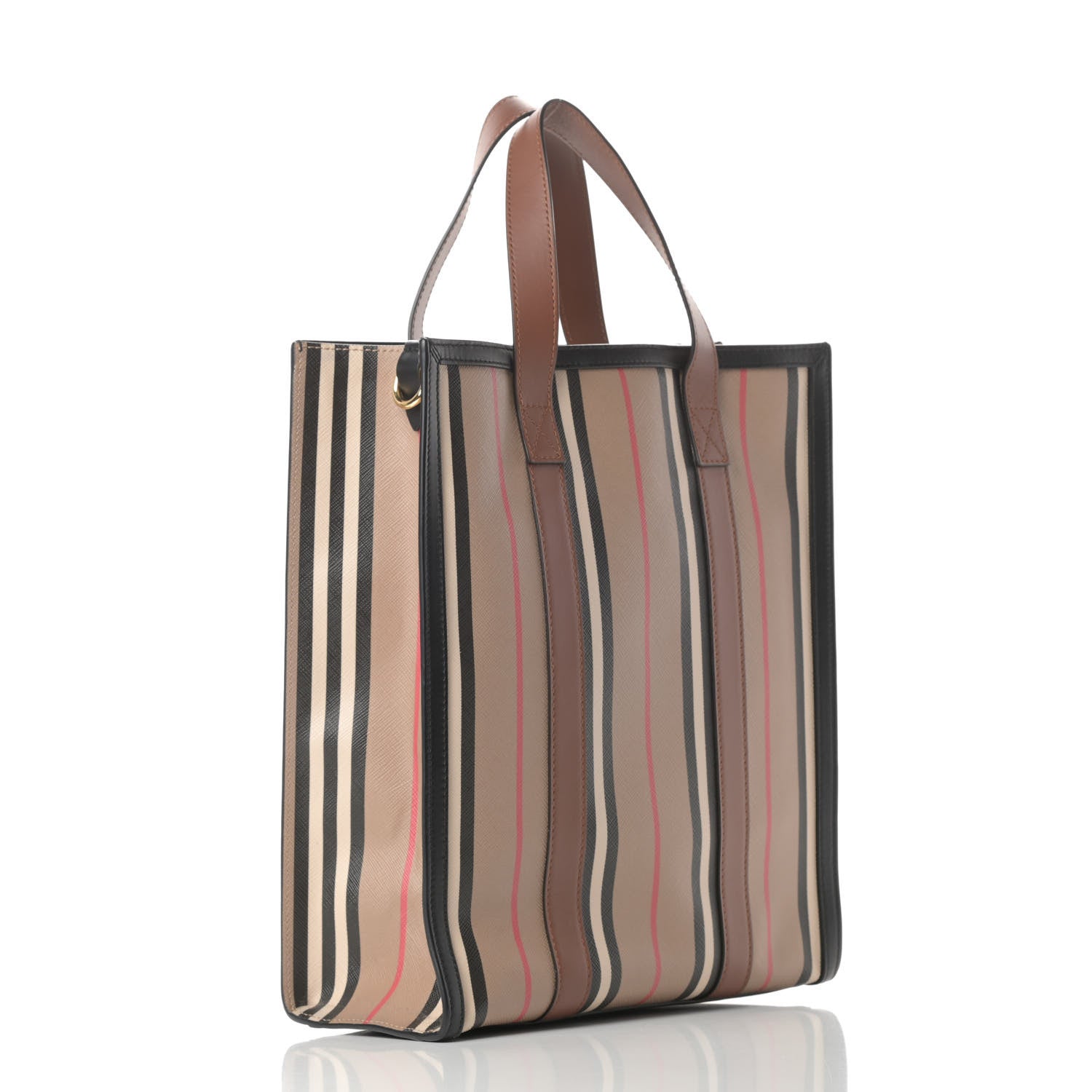 Burberry E-Canvas Stripe Small Portrait Tote Bag Brown 3 of 11