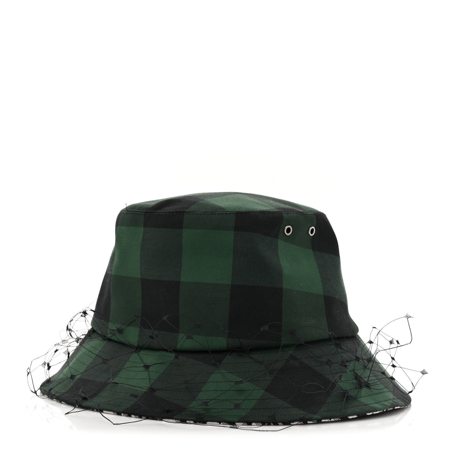 Christian Dior Cotton Large Brim Bucket Hat with Veil 57 Green Black 1 of 8