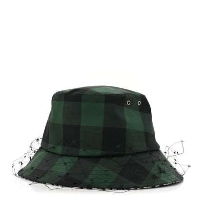 Christian Dior Cotton Large Brim Bucket Hat with Veil 57 Green Black 1 of 8