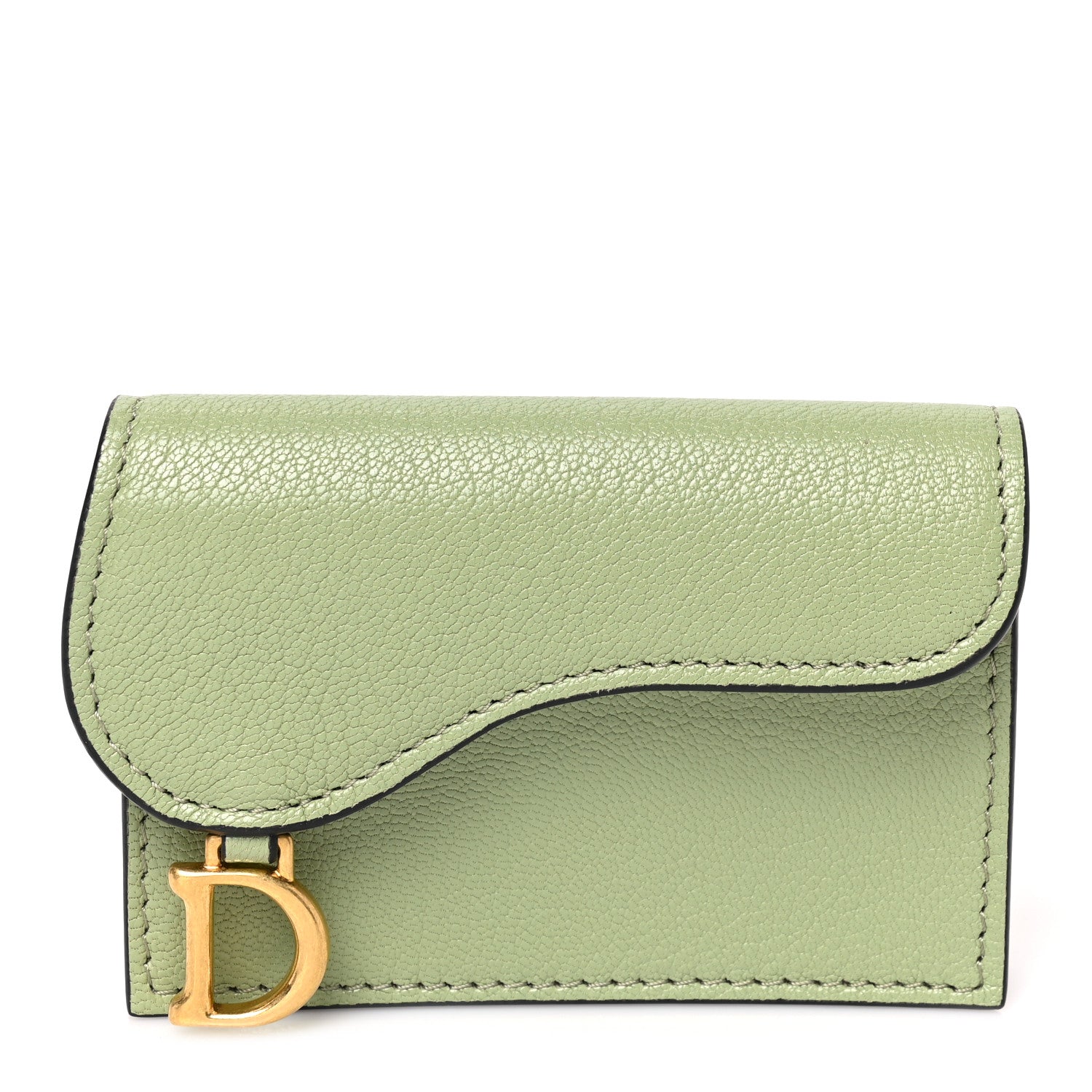 Christian Dior Goatskin Saddle Card Holder Light Green 1 of 7