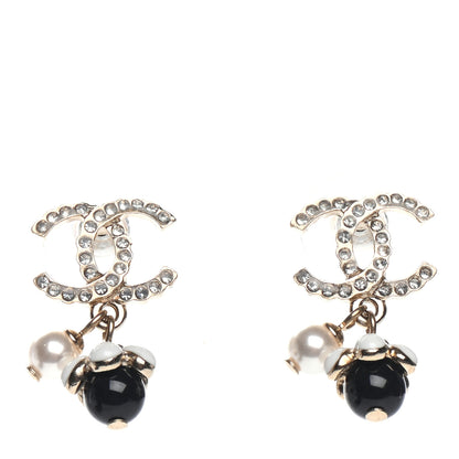 Chanel Crystal Bead Pearl CC Drop Earrings Gold White Black 1 of 4