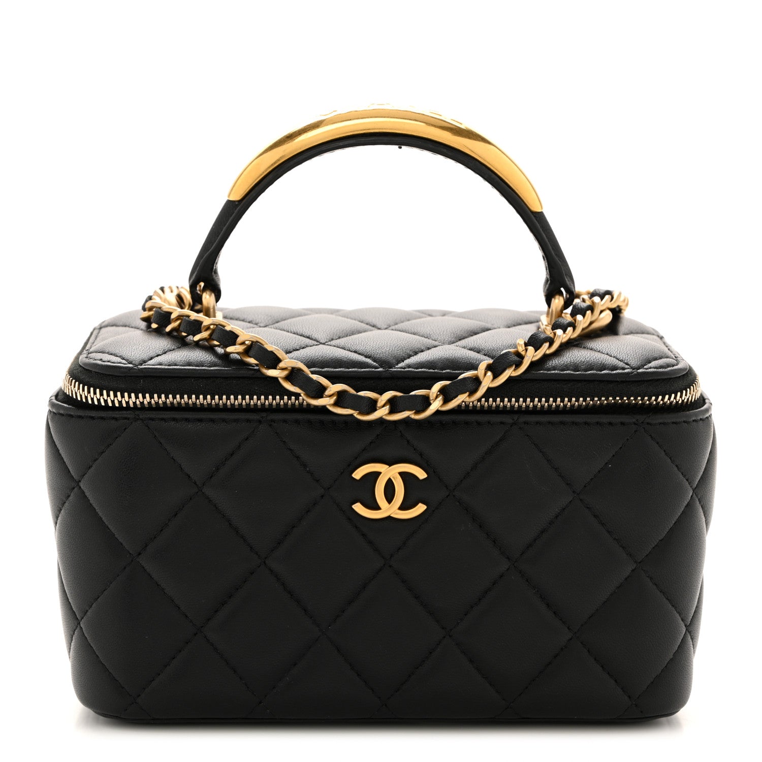 Chanel Lambskin Quilted Metal Small Top Handle Vanity Case With Chain Black 1 of 12