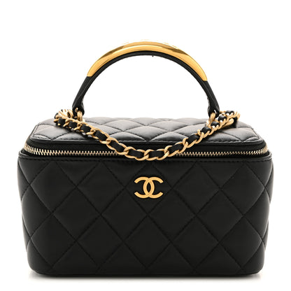 Chanel Lambskin Quilted Metal Small Top Handle Vanity Case With Chain Black 1 of 12