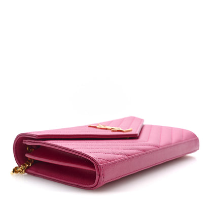 Saint Laurent Grain De Poudre Matelasse Chevron Monogram Chain Wallet Hot Pink 4 of 10