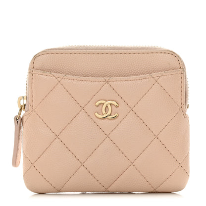 Chanel Caviar Quilted Zip Card Holder Wallet Light Beige 1 of 8