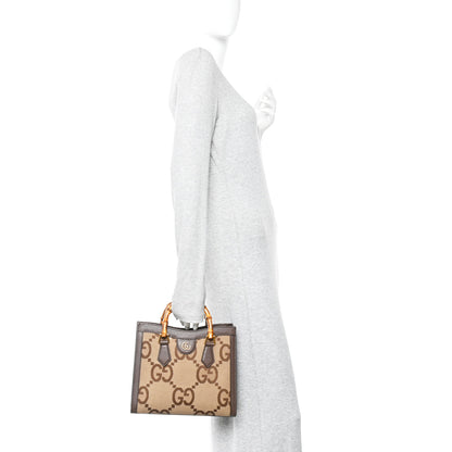 Gucci Monogram Jumbo GG Textured Dollar Calfskin Small Diana Tote Bag Camel Ebony New Acero 2 of 11