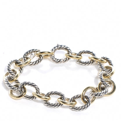 David Yurman Sterling Silver 18K Yellow Gold 12mm Large Oval Link Bracelet 1 of 6