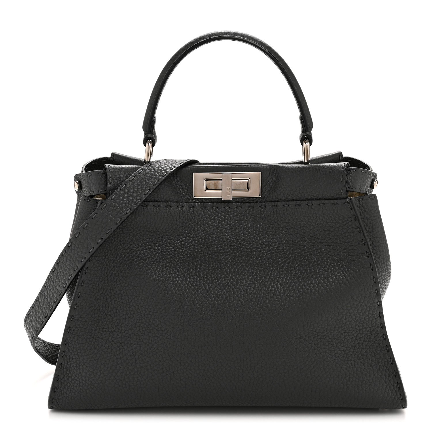 Fendi Cuoio Romano Selleria Bi-Color Medium Peekaboo Iconic Satchel Asfalto Latte 1 of 13