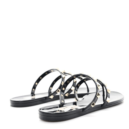 Valentino Garavani PVC Jelly Rockstud Caged Flat Thong Sandals 38 Black 5 of 9