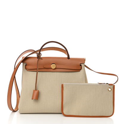 Hermes Military Toile Vache Hunter Herbag Zip Retourne 31 PM Beton Naturel 3 of 13