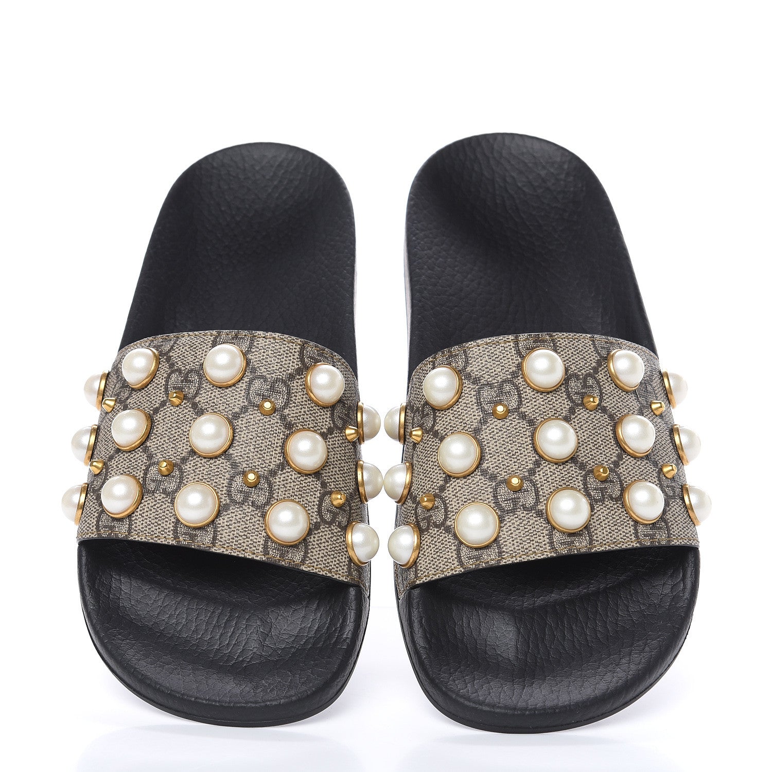 Gucci GG Supreme Monogram Pearls Slide Sandals 37 Beige 5 of 8
