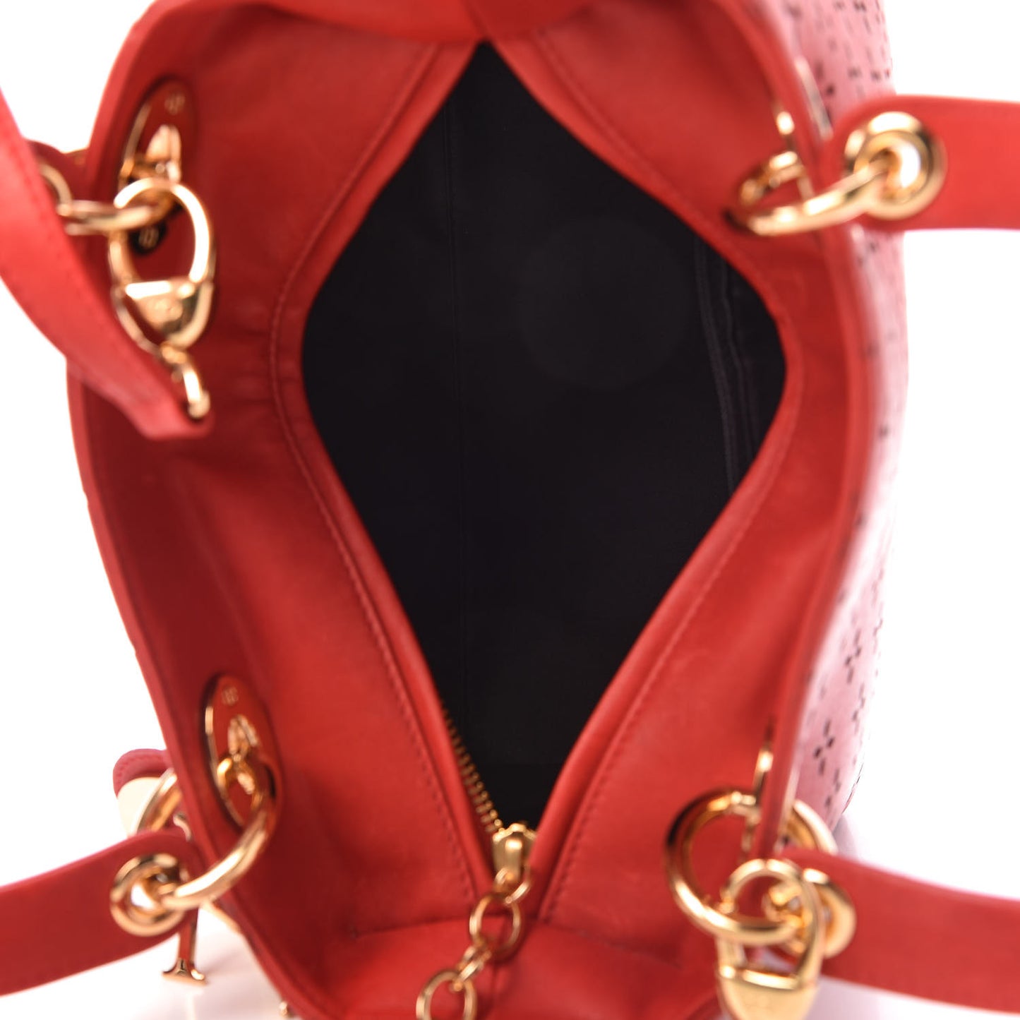 Calfskin Laser Cut Medium Lady Dior Red