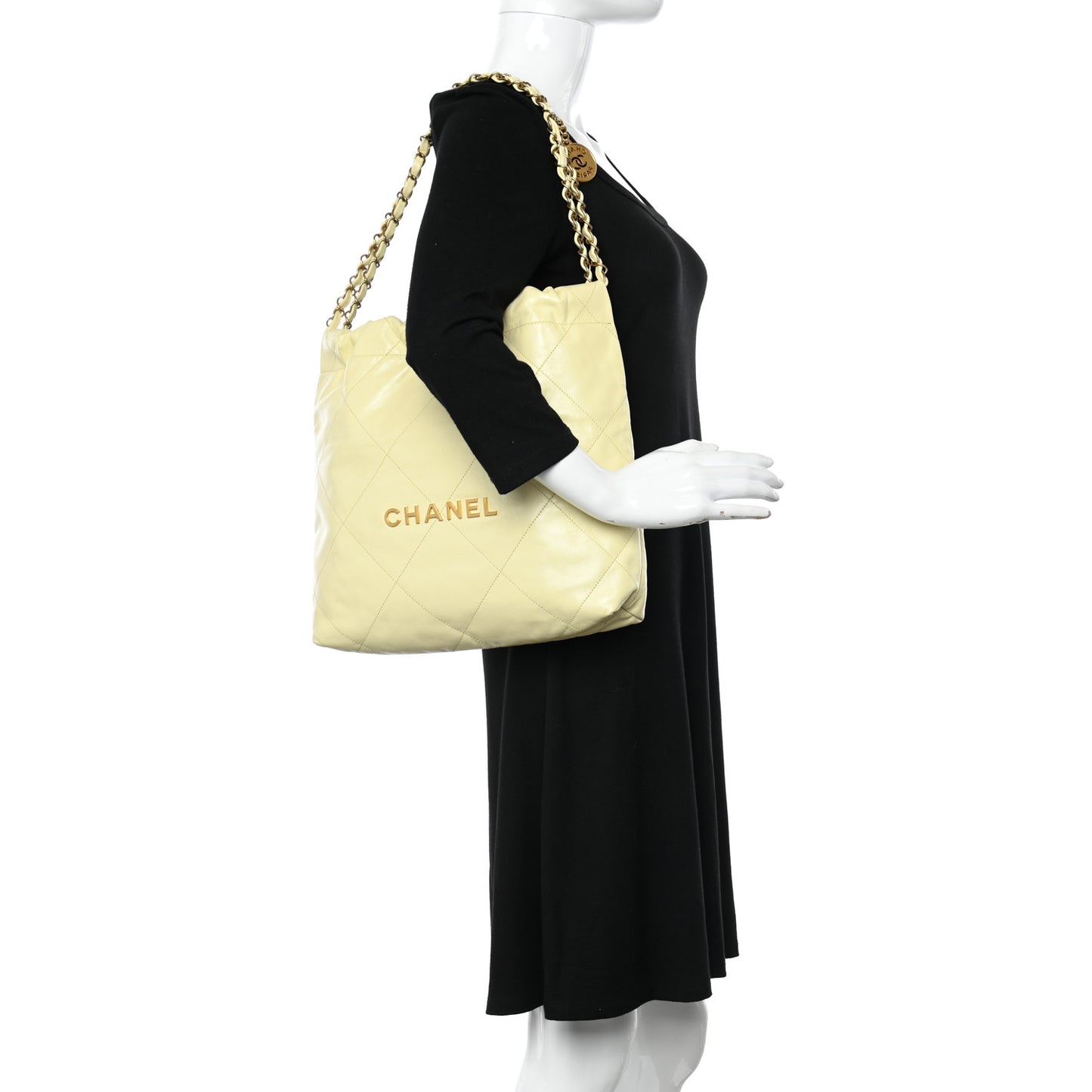 Shiny Calfskin Quilted Small Chanel 22 Light Yellow