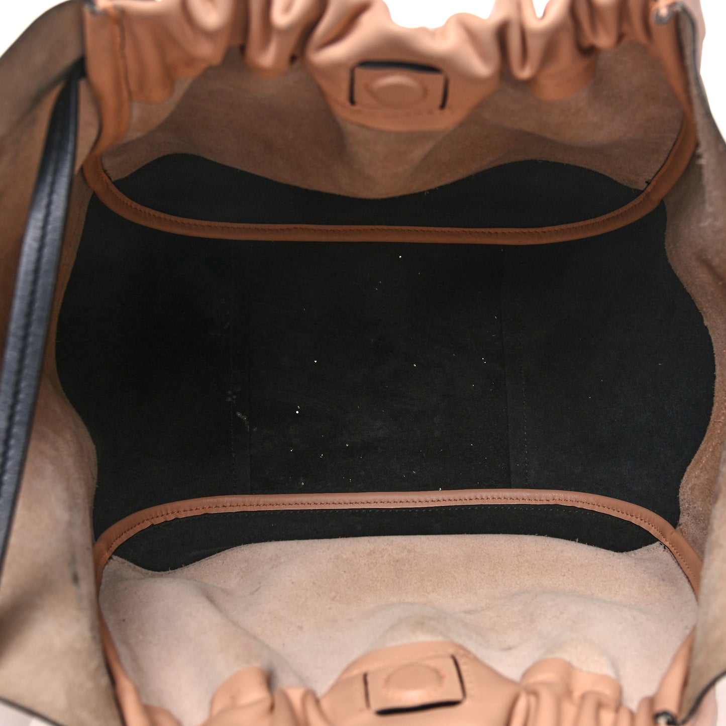 Calfskin Two Tone Ruched Tote Beige Black