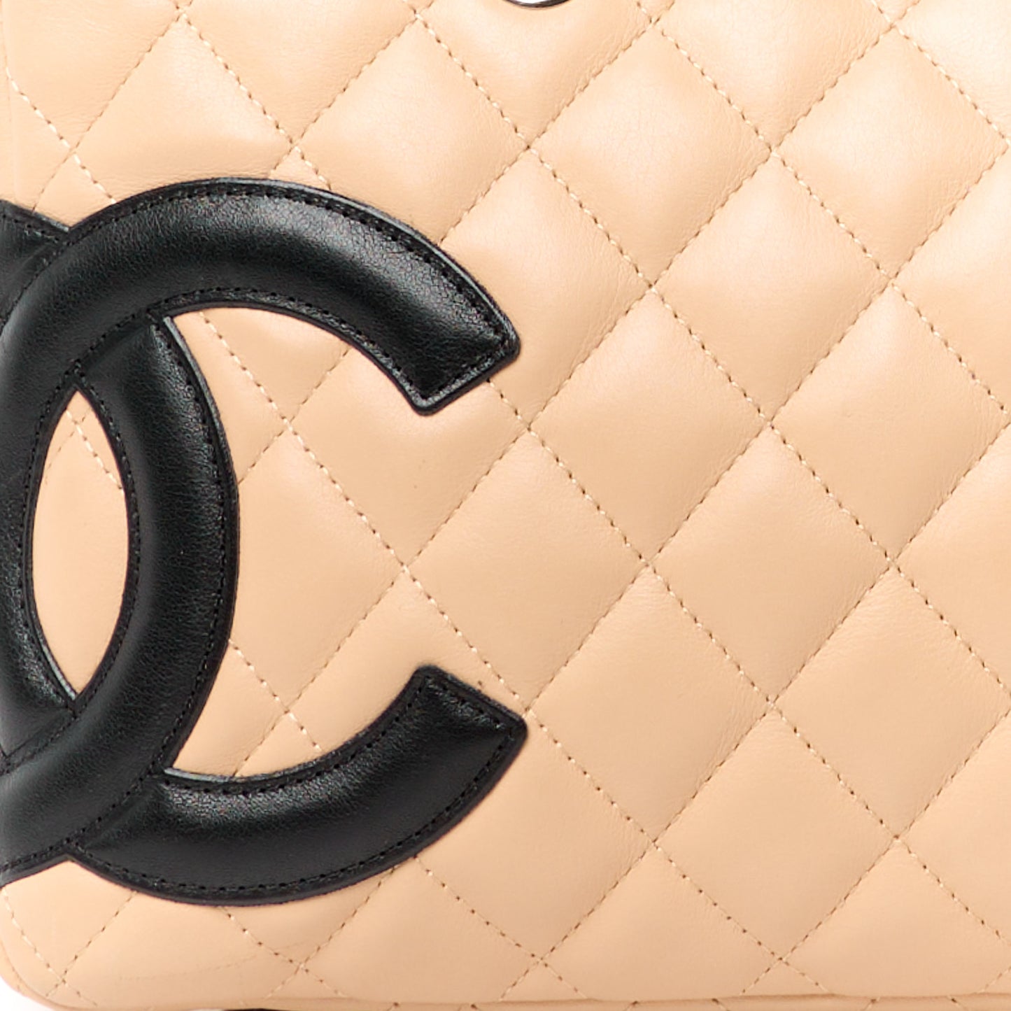 Calfskin Quilted Large Cambon Bowler Beige Black