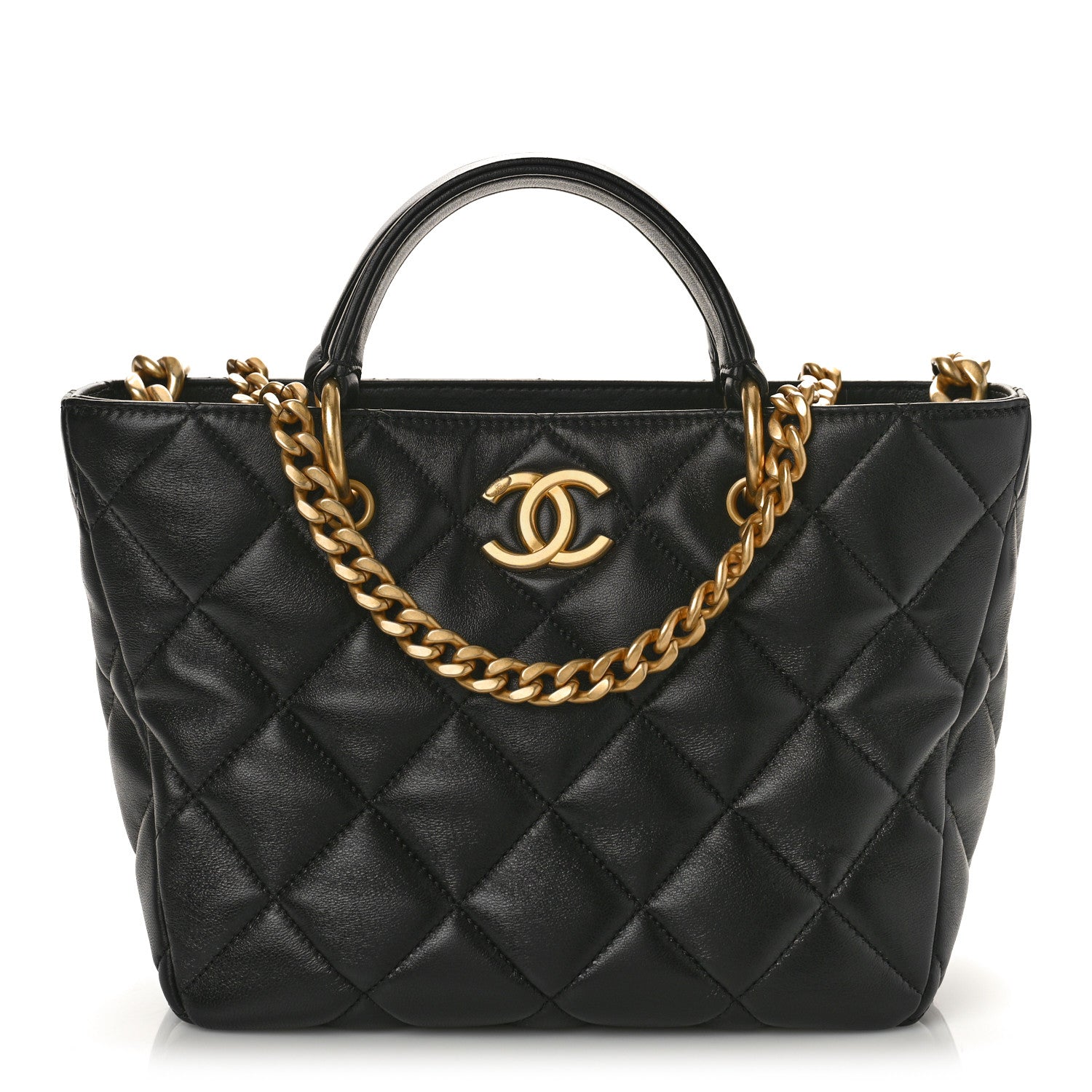 Chanel Lambskin Quilted Small Top Handle Shopping Bag Black 2 of 9