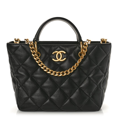 Chanel Lambskin Quilted Small Top Handle Shopping Bag Black 2 of 9