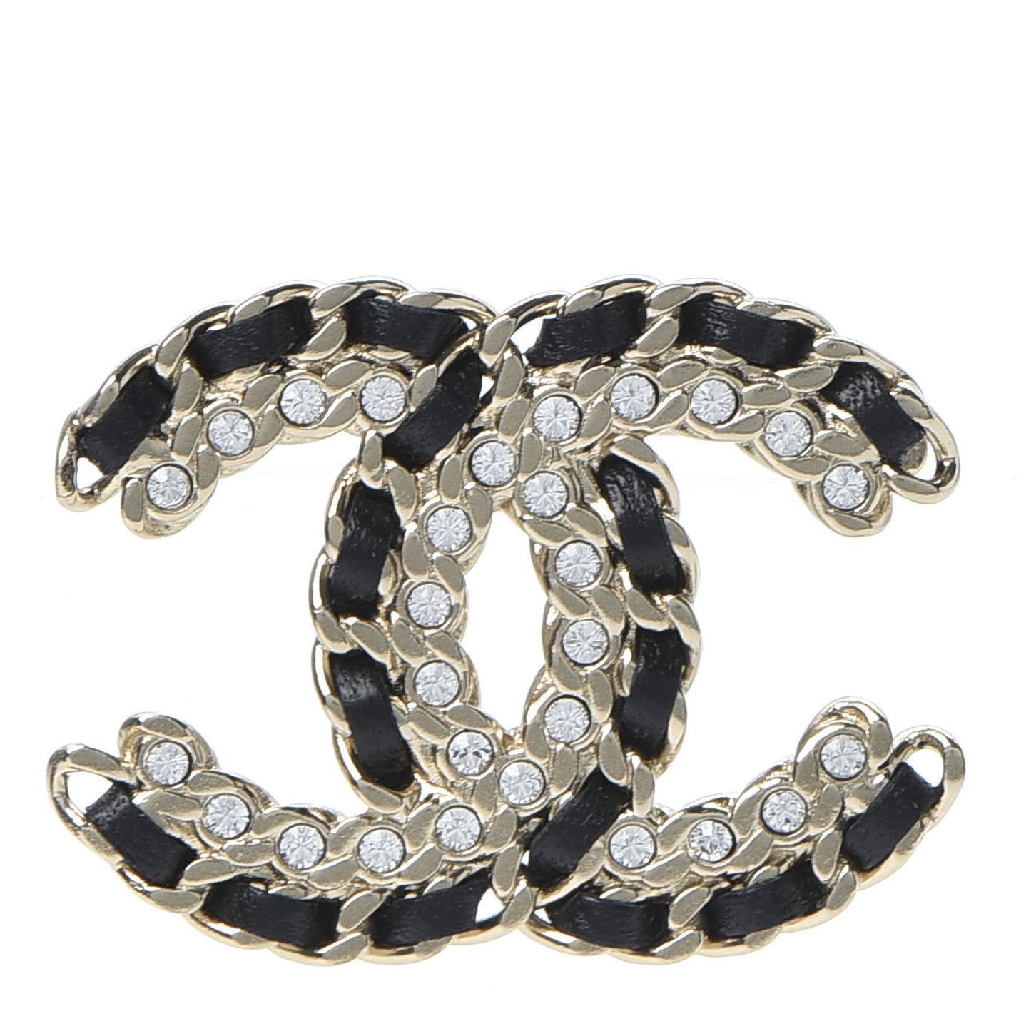 Lambskin Crystal Vintage Allure CC Chain Brooch Black Gold