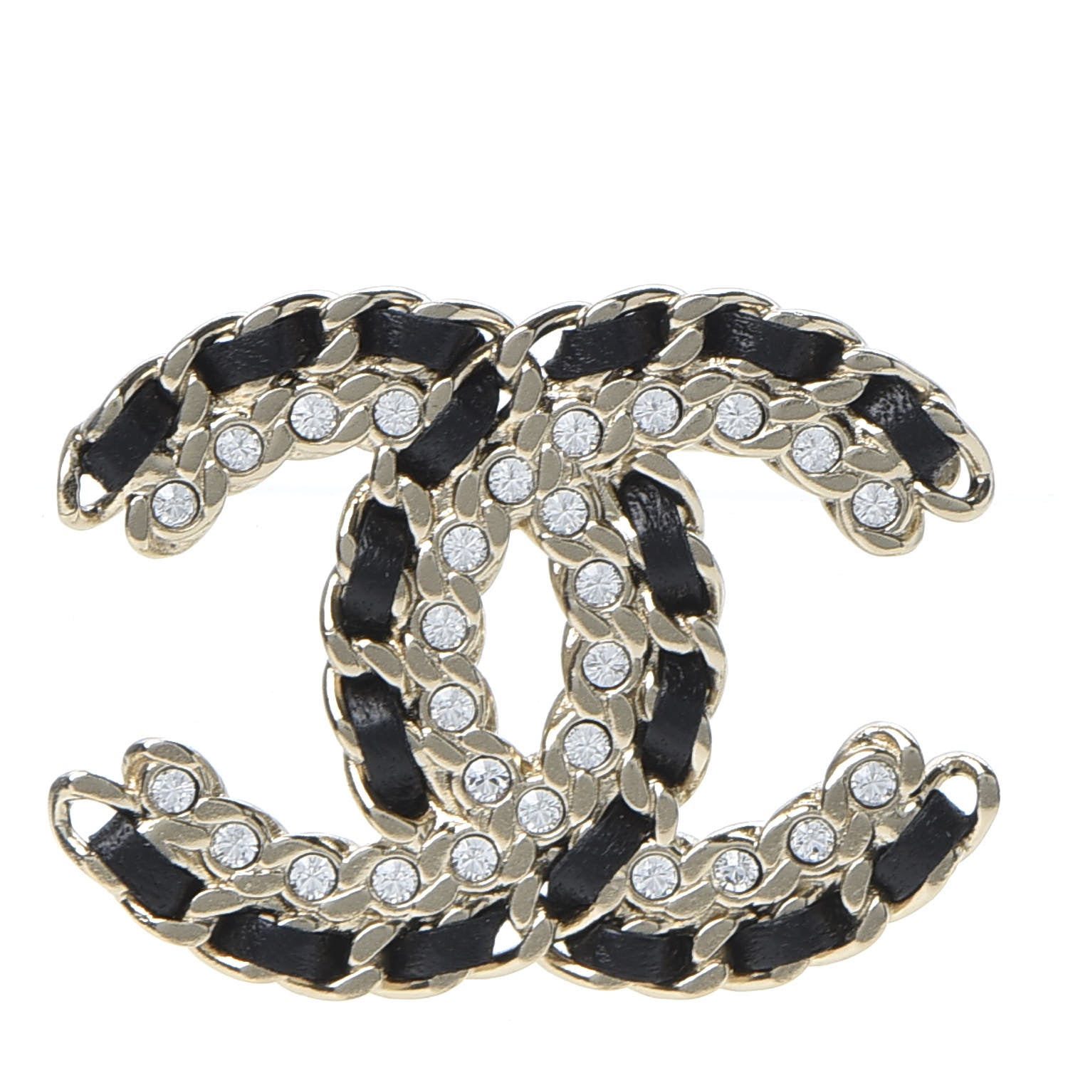 Chanel Lambskin Crystal Vintage Allure CC Chain Brooch Black Gold 5 of 8
