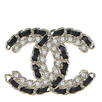 Chanel Lambskin Crystal Vintage Allure CC Chain Brooch Black Gold 5 of 8
