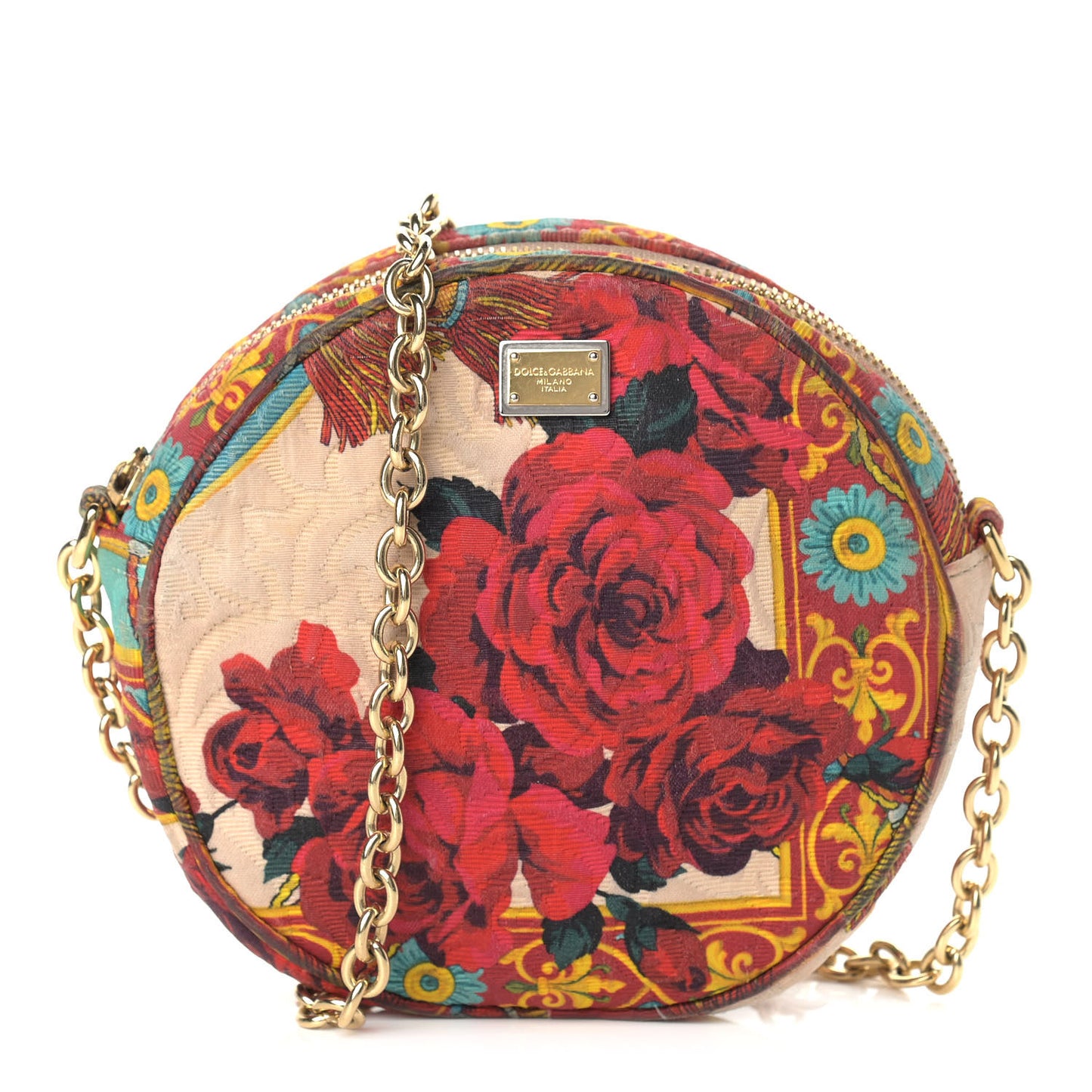 Fabric Floral Print Round Crossbody Multicolor